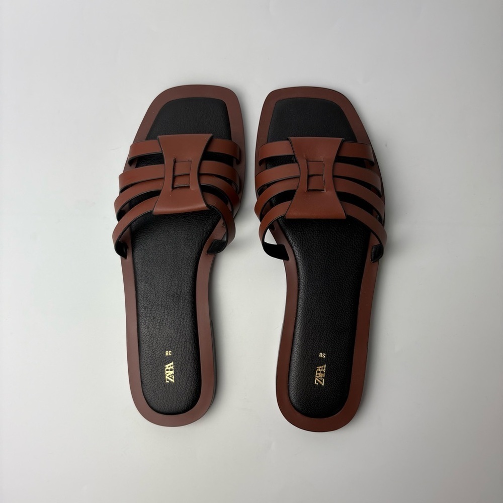 New Zara Leather Fisherman Sandals Brown Size 38 - Picture 2 of 6